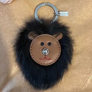 Coach Brown Furry Lion Keychain Bag Charm
